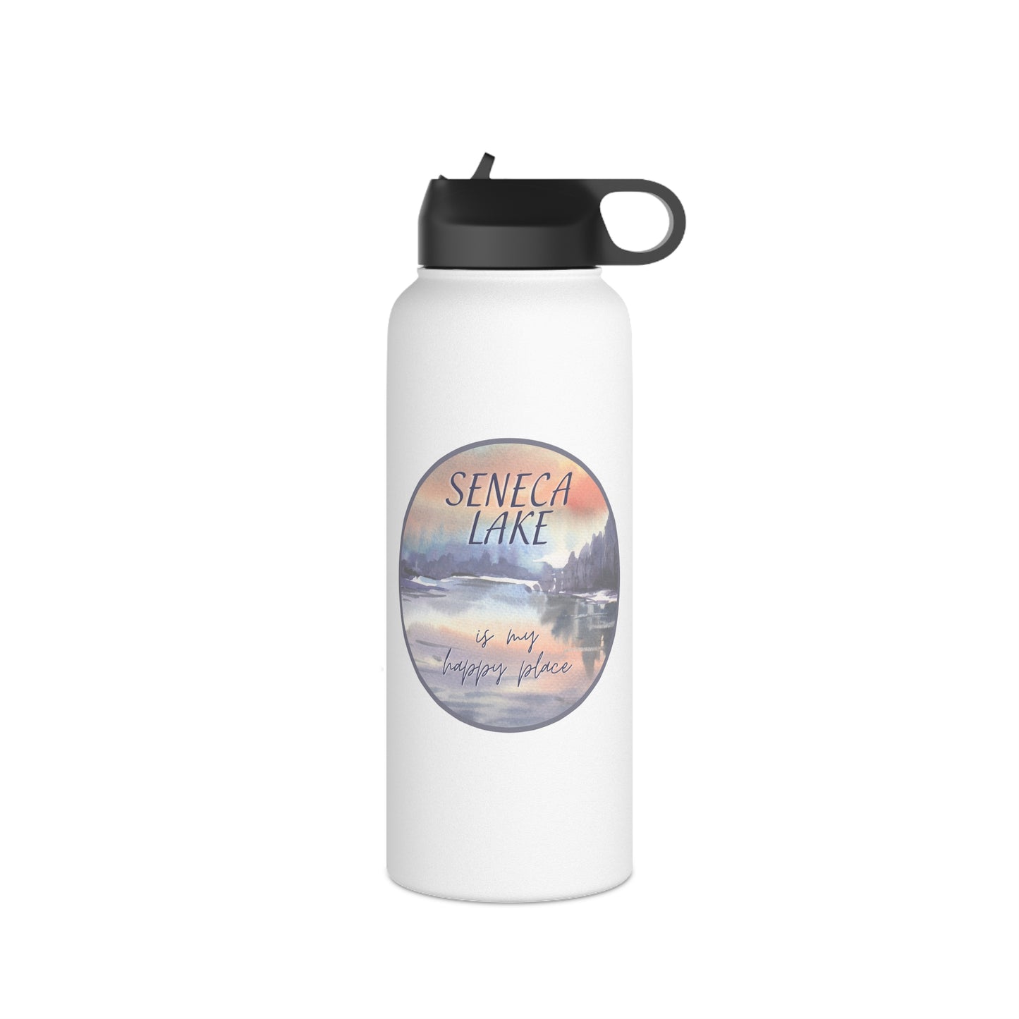 Seneca Lake is My Happy Place Stainless Steel Water Bottle in watercolors