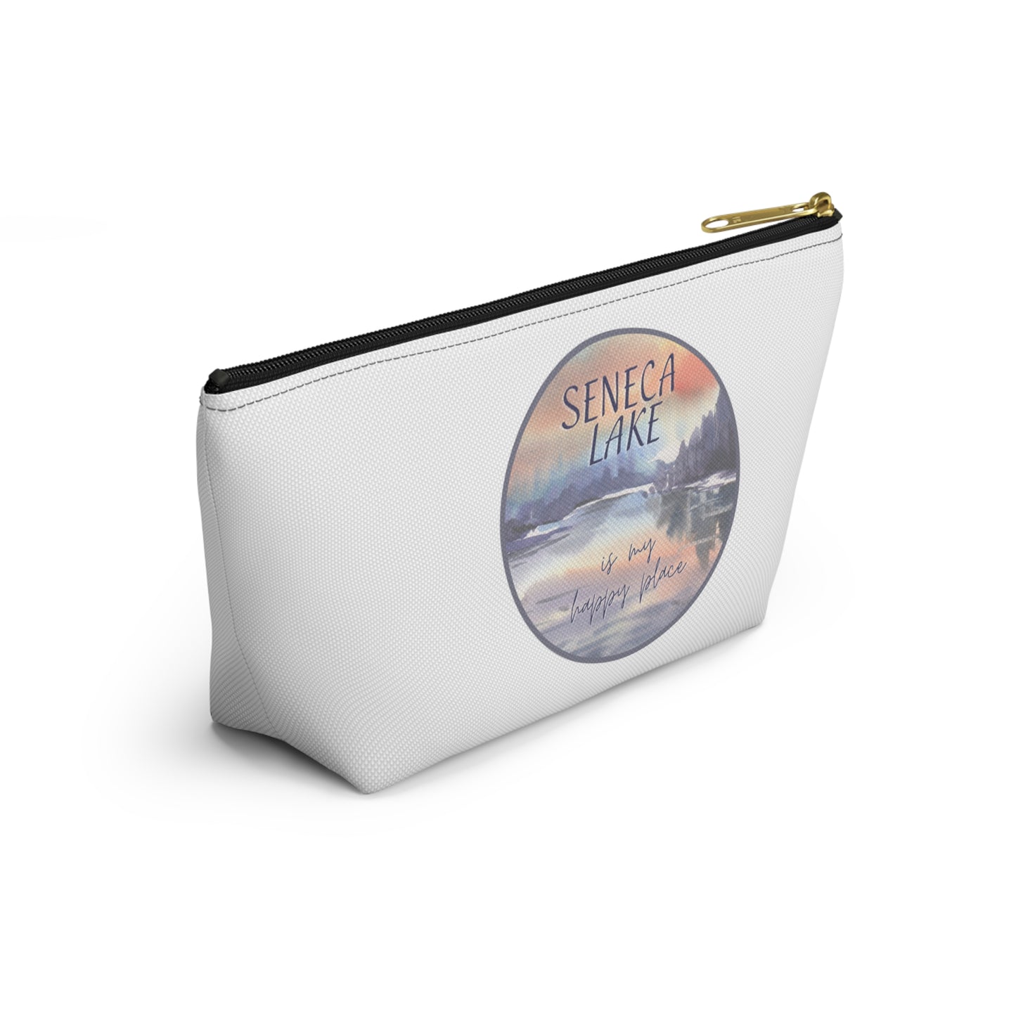 Seneca Lake is My Happy Place watercolor accessory bag