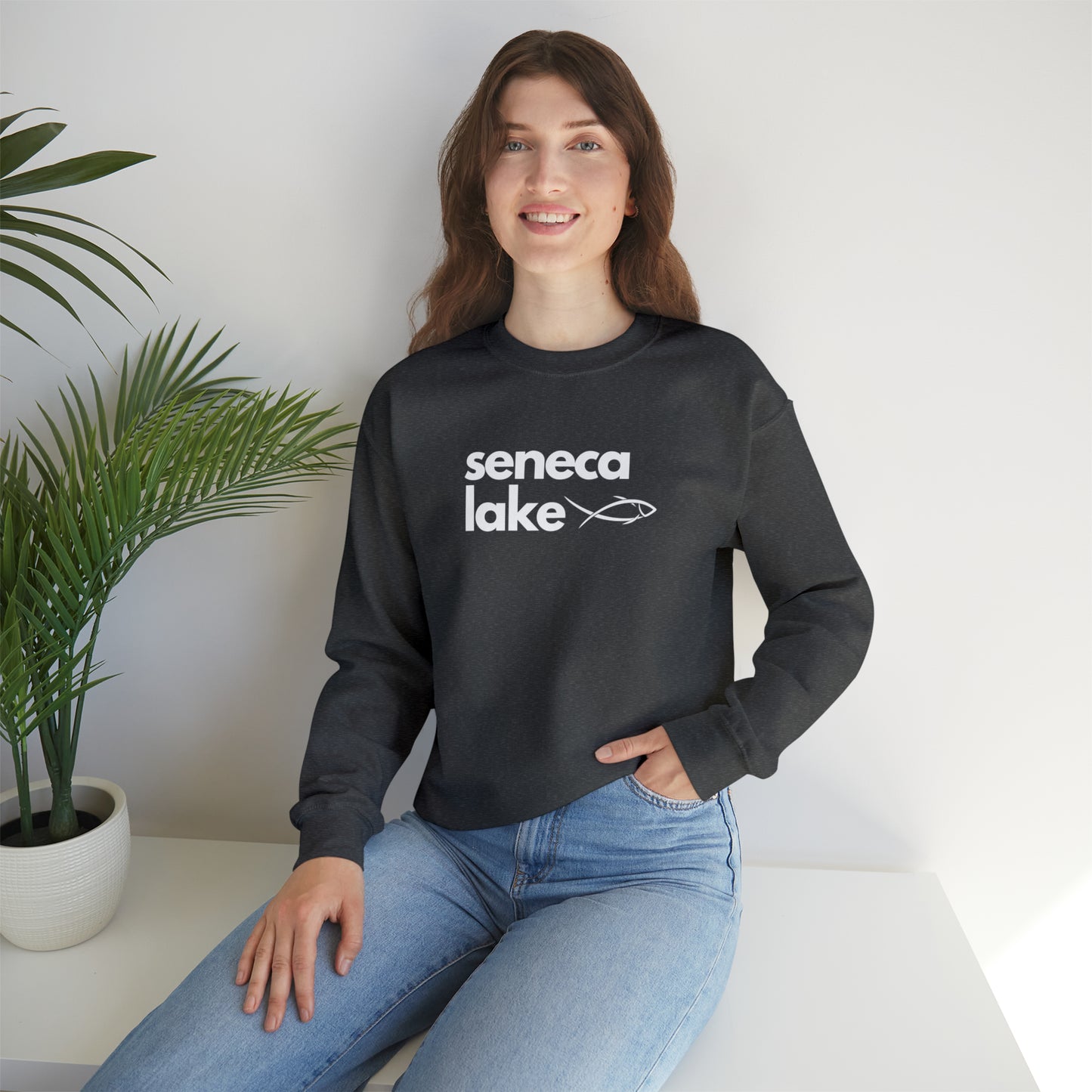 Seneca Lake Simple Fish Crewneck Sweatshirt