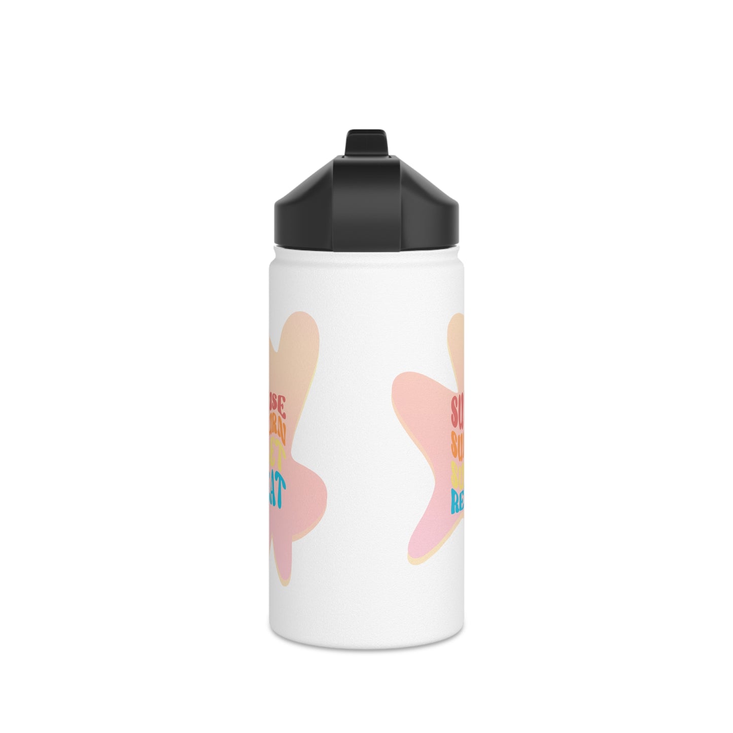 Sunrise, Sunburn, Sunset, Repeat Stainless Steel Water Bottle in pink and white