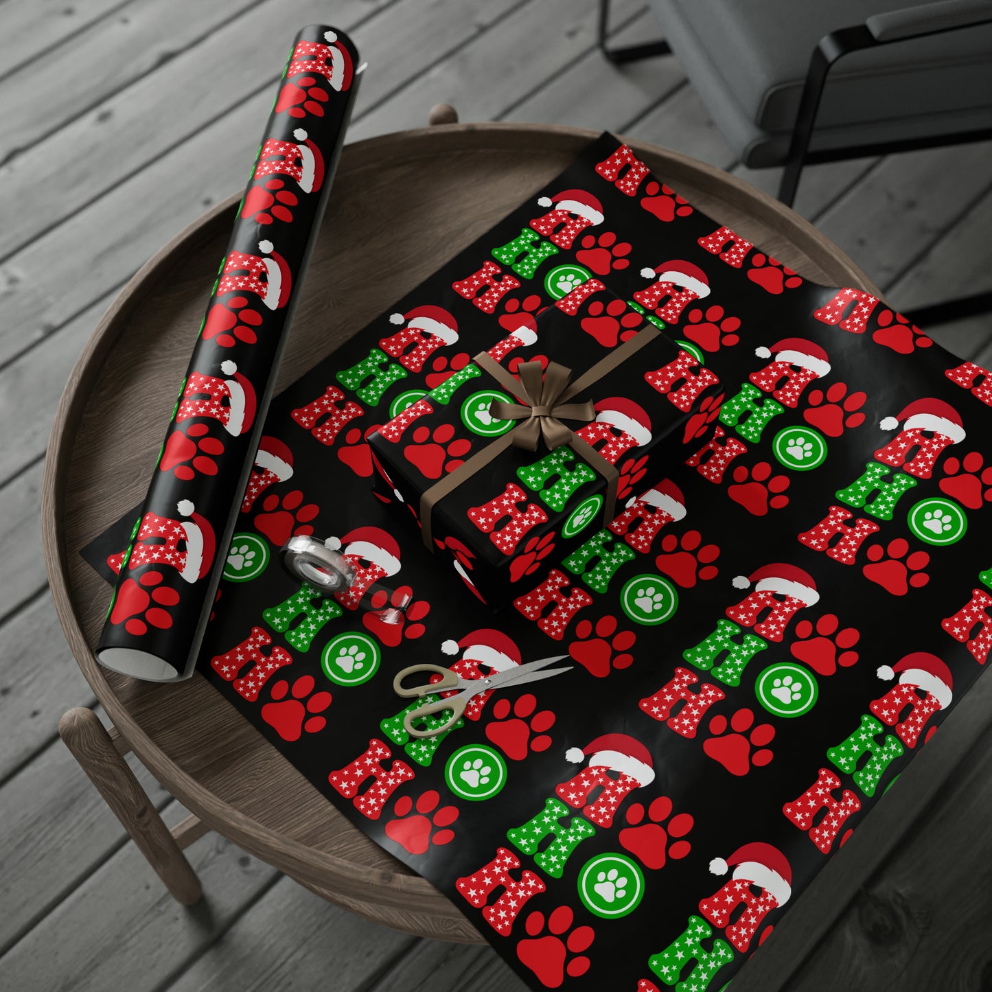 Christmas Wrapping Paper, Holiday Wrapping paper, Ho Ho Ho Paw Print gift wrap