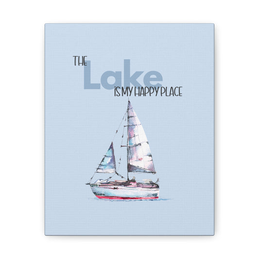 The Lake is my Happy Place Canvas in light blue & pink