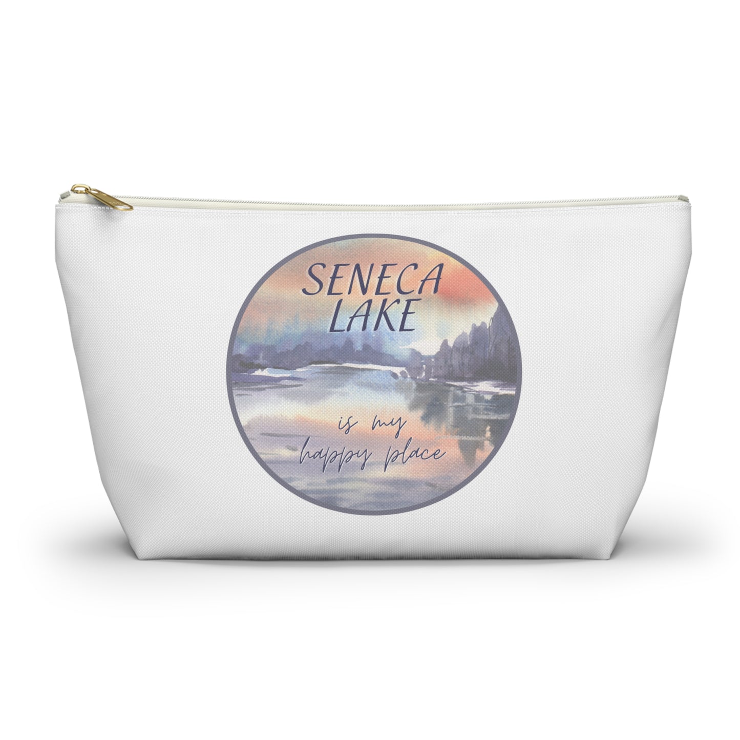 Seneca Lake is My Happy Place watercolor accessory bag