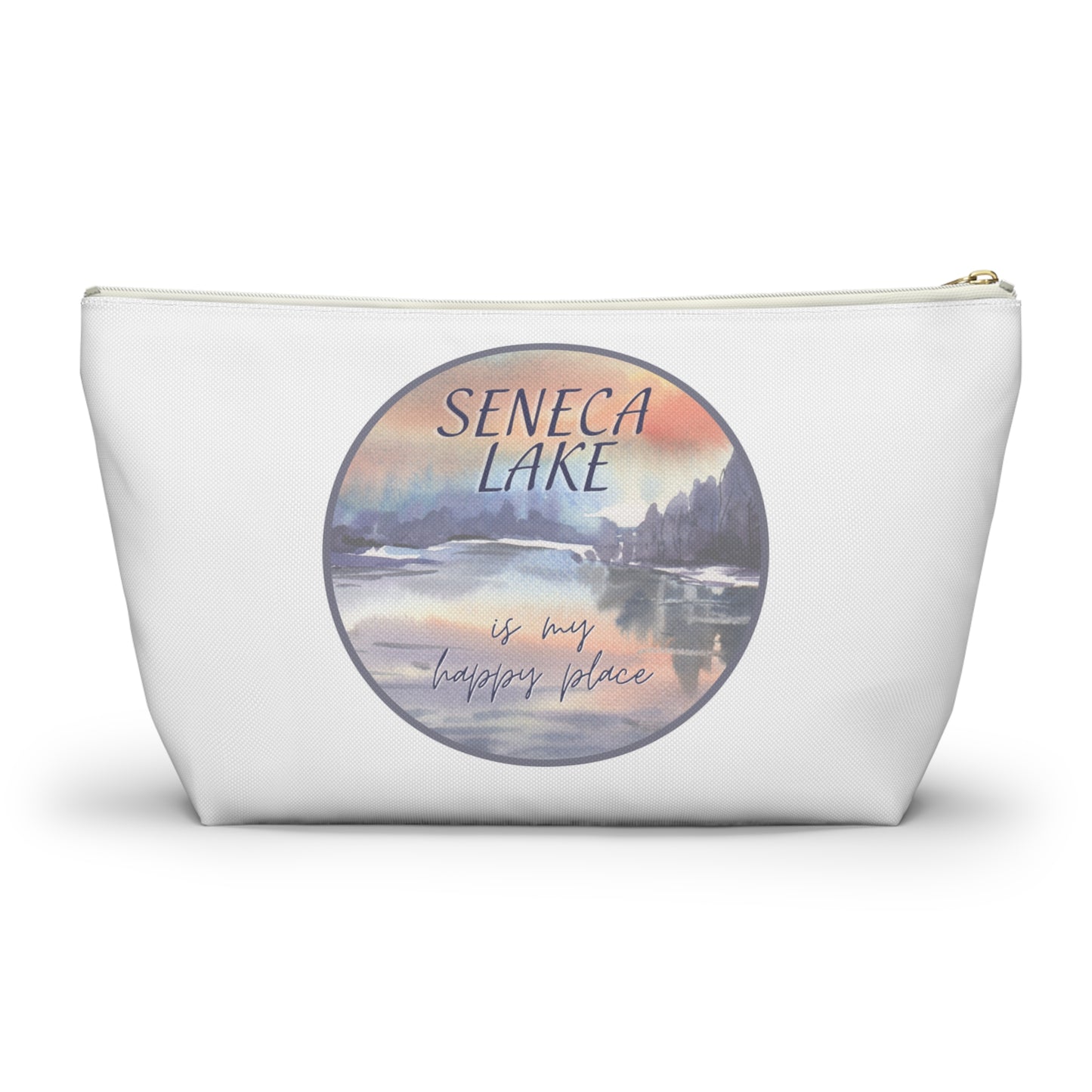 Seneca Lake is My Happy Place watercolor accessory bag