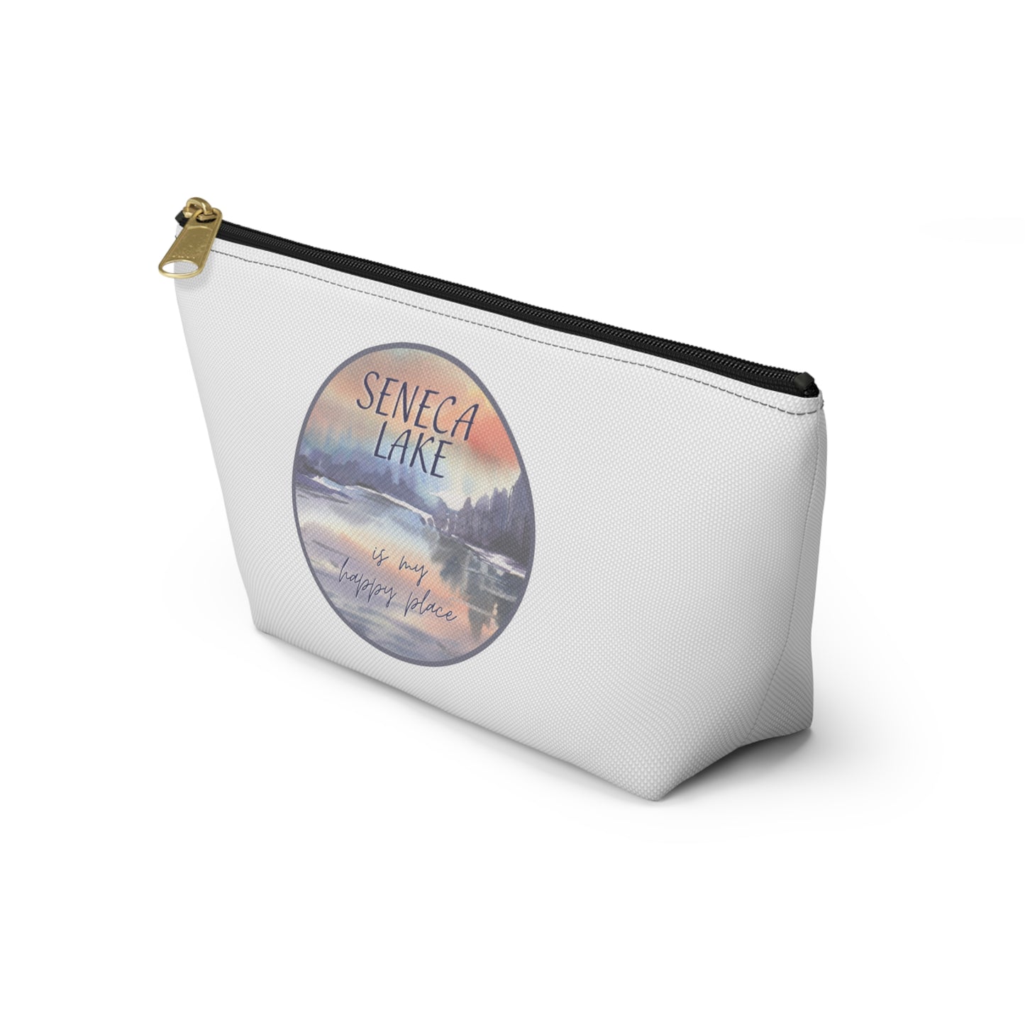 Seneca Lake is My Happy Place watercolor accessory bag