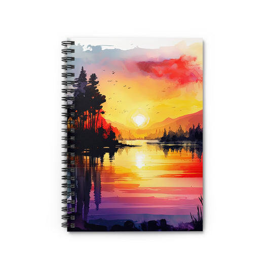 Lakeside Reflections at Sunset Spiral Notebook - Ruled Line