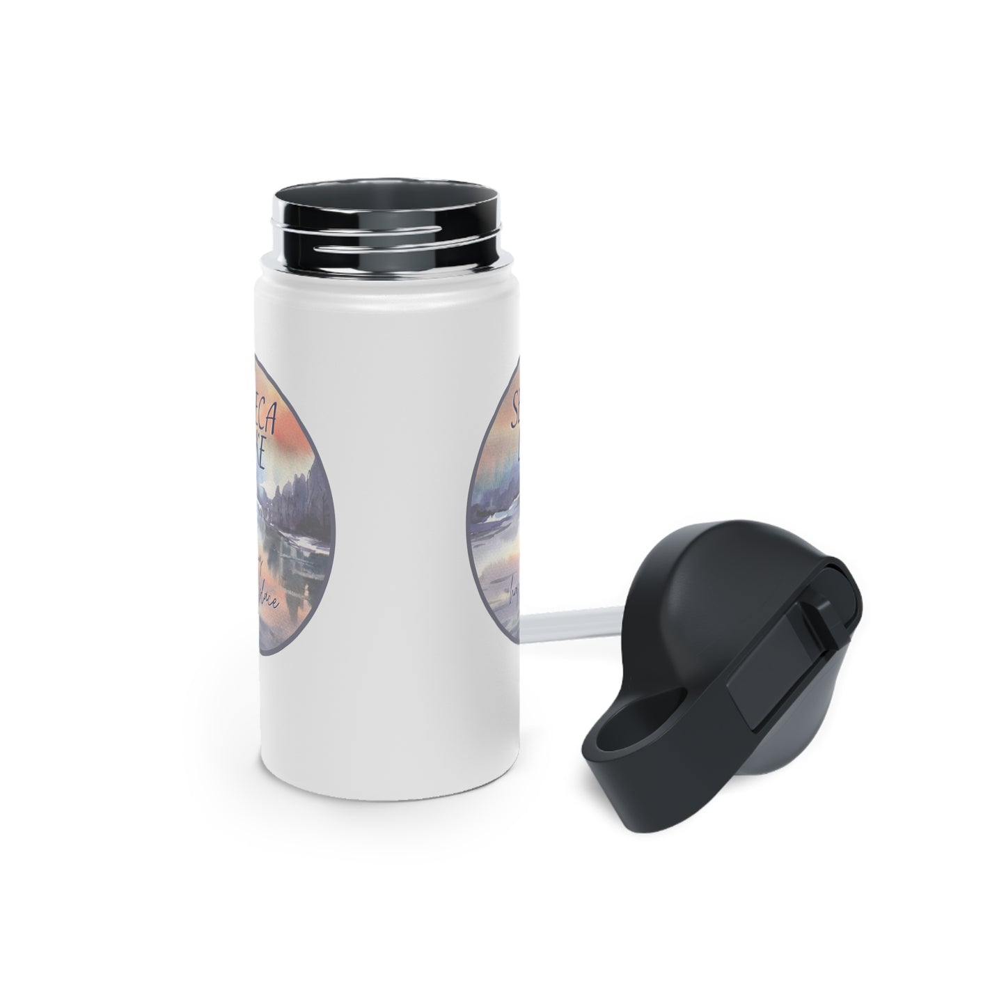 Seneca Lake is My Happy Place Stainless Steel Water Bottle in watercolors