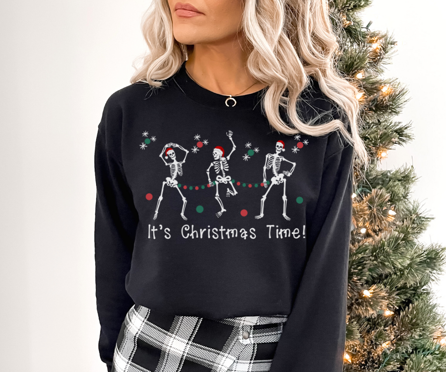 Christmas skeleton sweatshirt, crewneck skeleton sweatshirt, It's Christmas Time sweatshirt