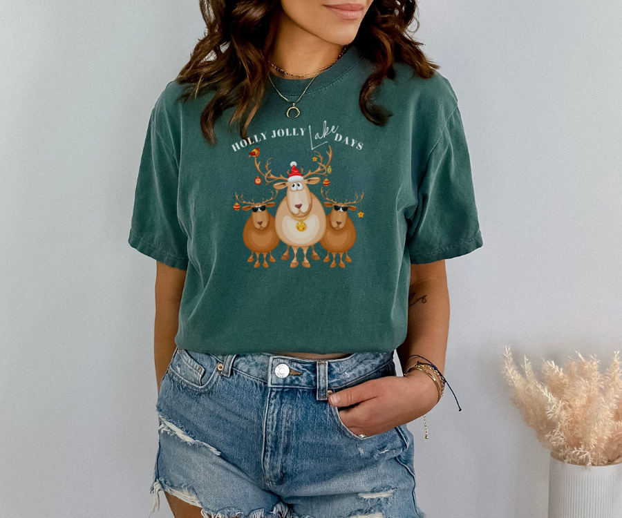 Holiday T-shirt, Festive T-shirt, fun-loving reindeer