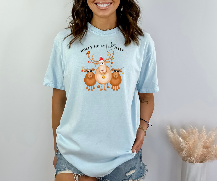 Holiday T-shirt, Festive T-shirt, fun-loving reindeer