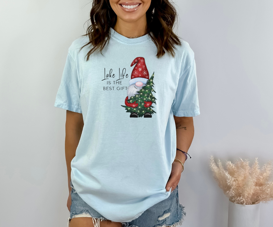 Holiday T-shirt, Festive T-shirt, Lake Life is the Best Gift gnome