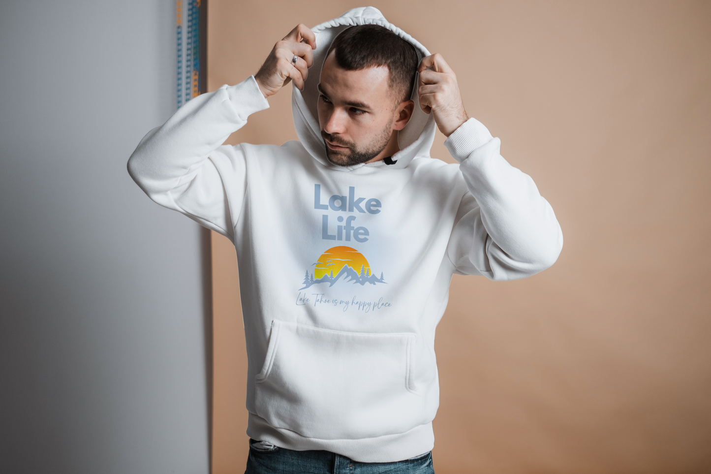 Lake Tahoe is My Happy Place in Mountain Sunset Blues Hoodie