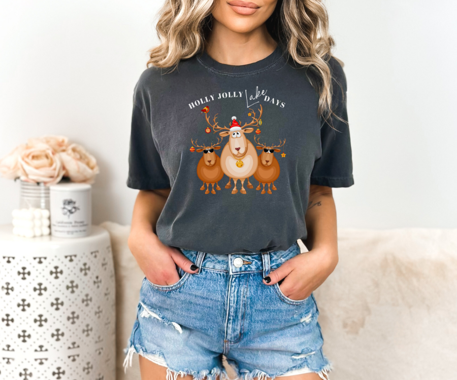 Holiday T-shirt, Festive T-shirt, fun-loving reindeer