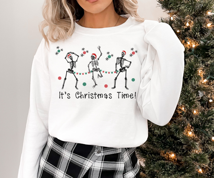 Christmas skeleton sweatshirt, crewneck skeleton sweatshirt, It's Christmas Time sweatshirt