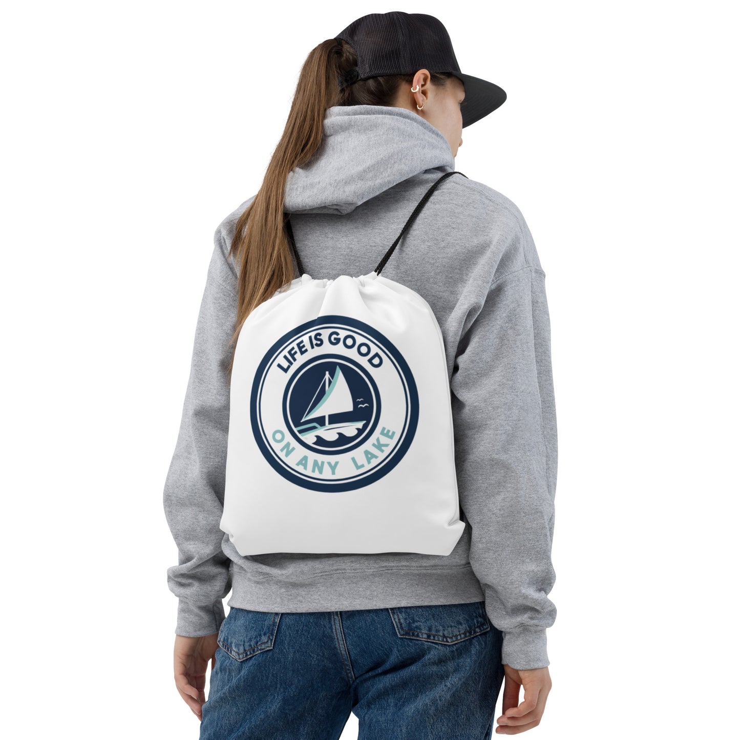 Drawstring bag - Life is Good on any Lake Sailboat 1