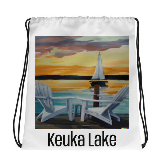 Drawstring bag - Keuka Lake Adirondack & Sailboat