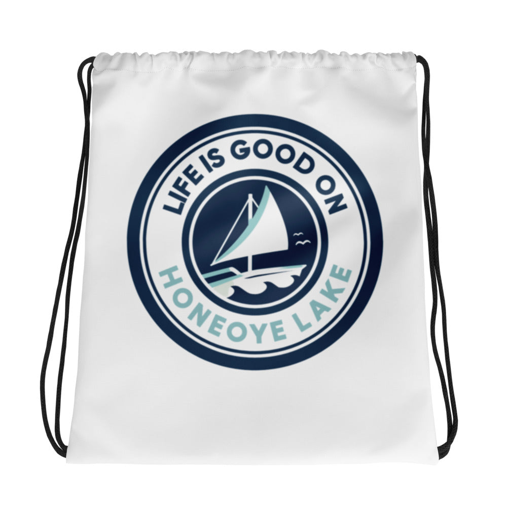 Drawstring bag - Honeoye Lake Life is Good Sailboat 1