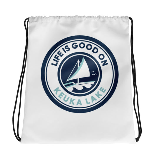 Drawstring bag - Keuka Lake Life is Good Sailboat 1