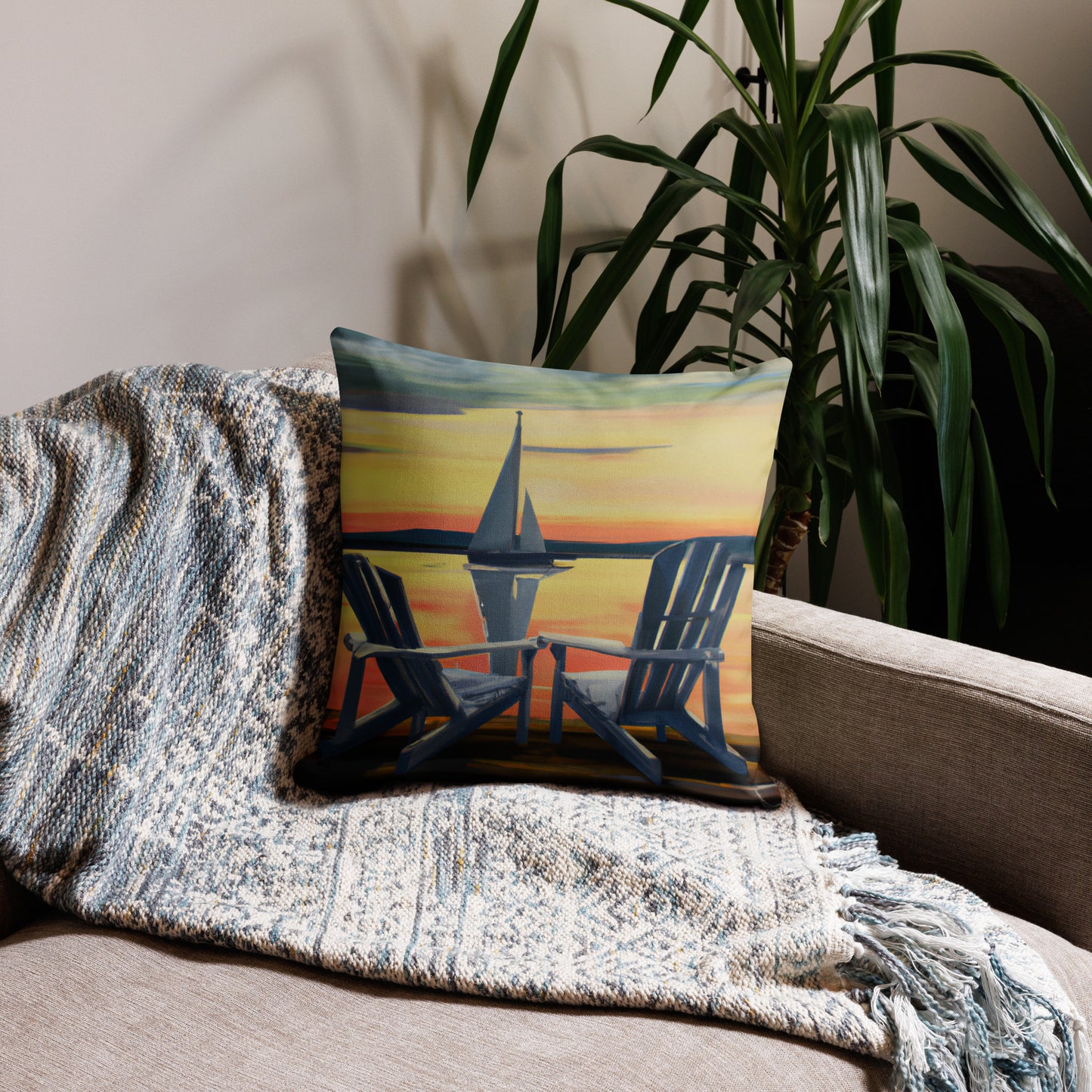 Adirondack Chairs and a Sailboat Premium Pillow