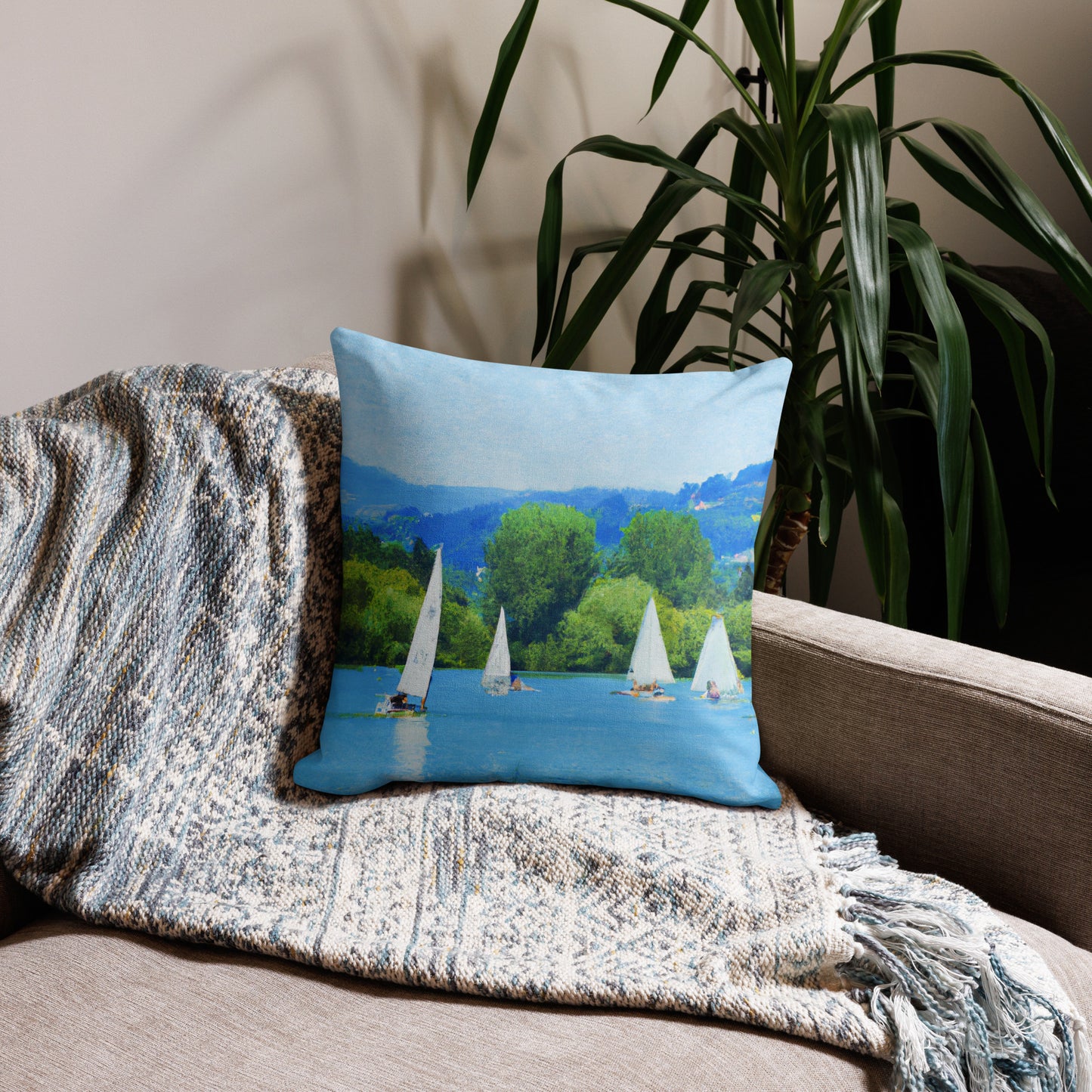 Sailboats on a Sunny Day Premium Pillow