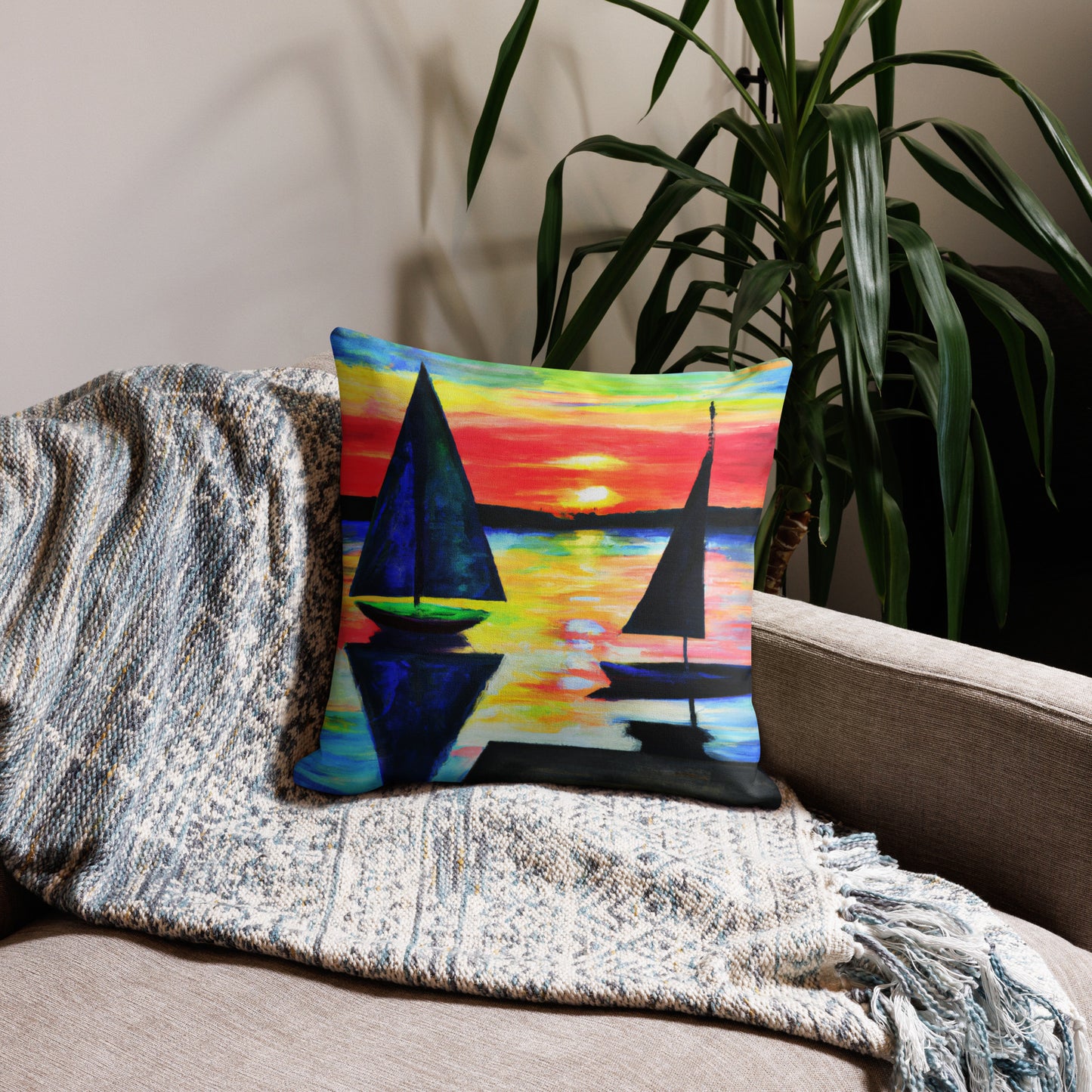 Sailboats at Sunset Premium Pillow