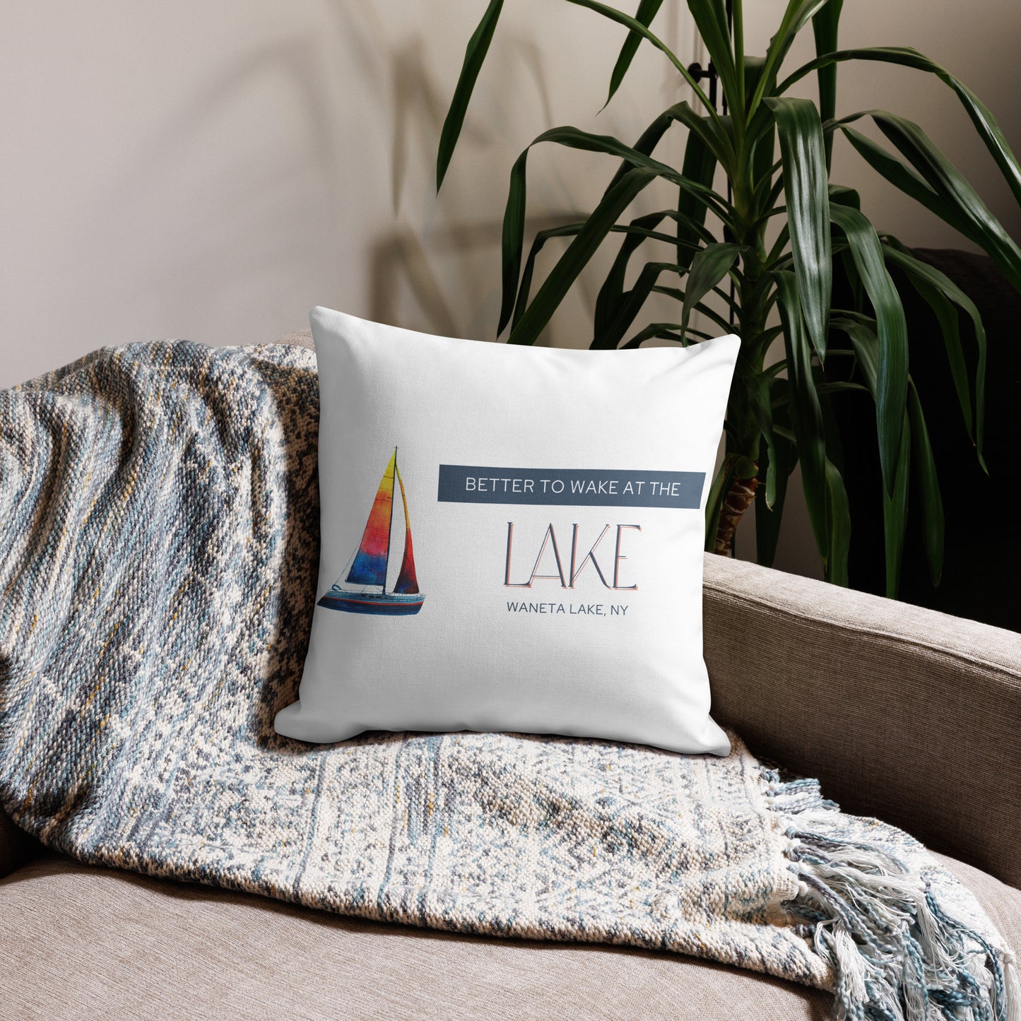 Better to Wake at Waneta Lake Sailboat Premium Pillow