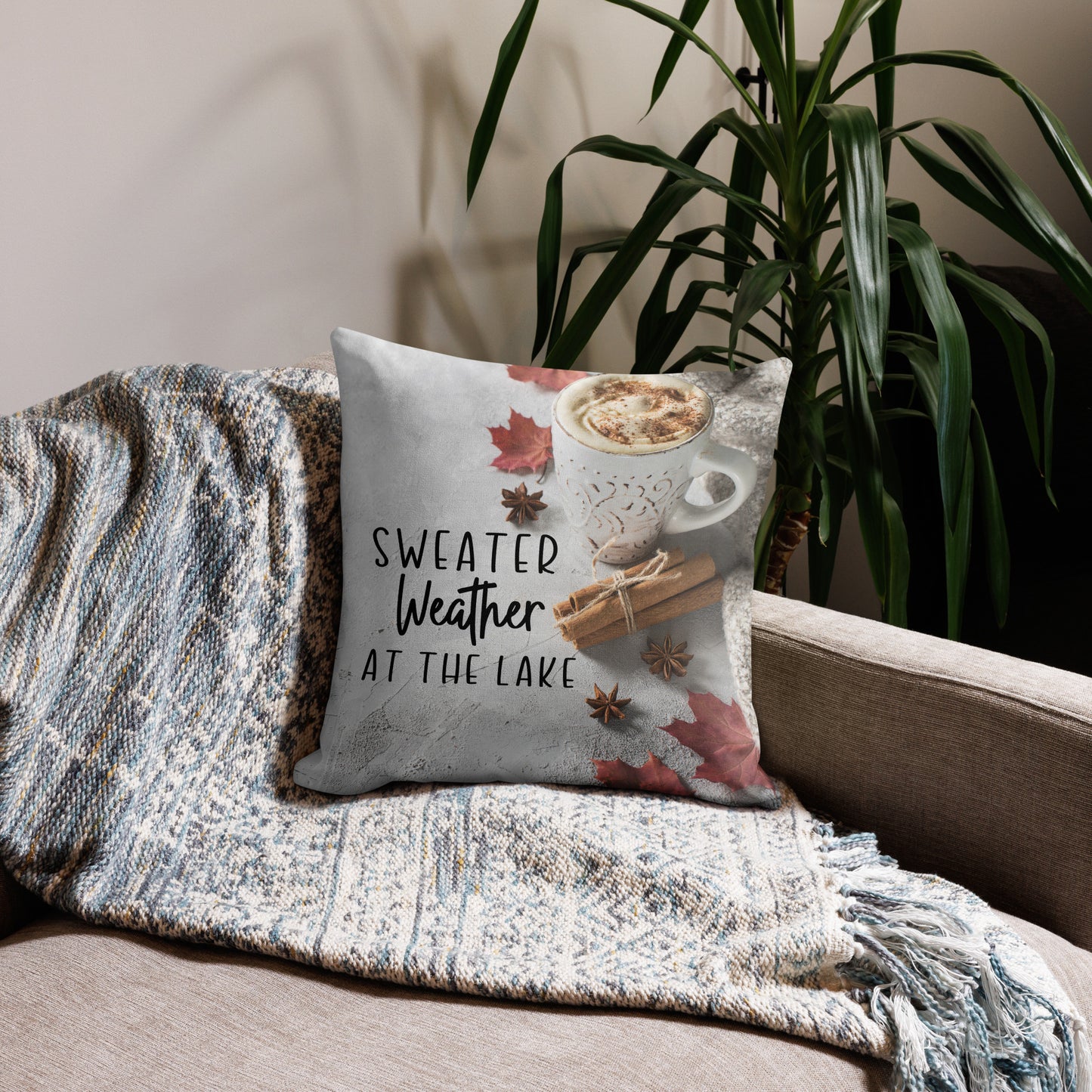 Sweater Weather at the Lake Premium Pillow with an autumn design