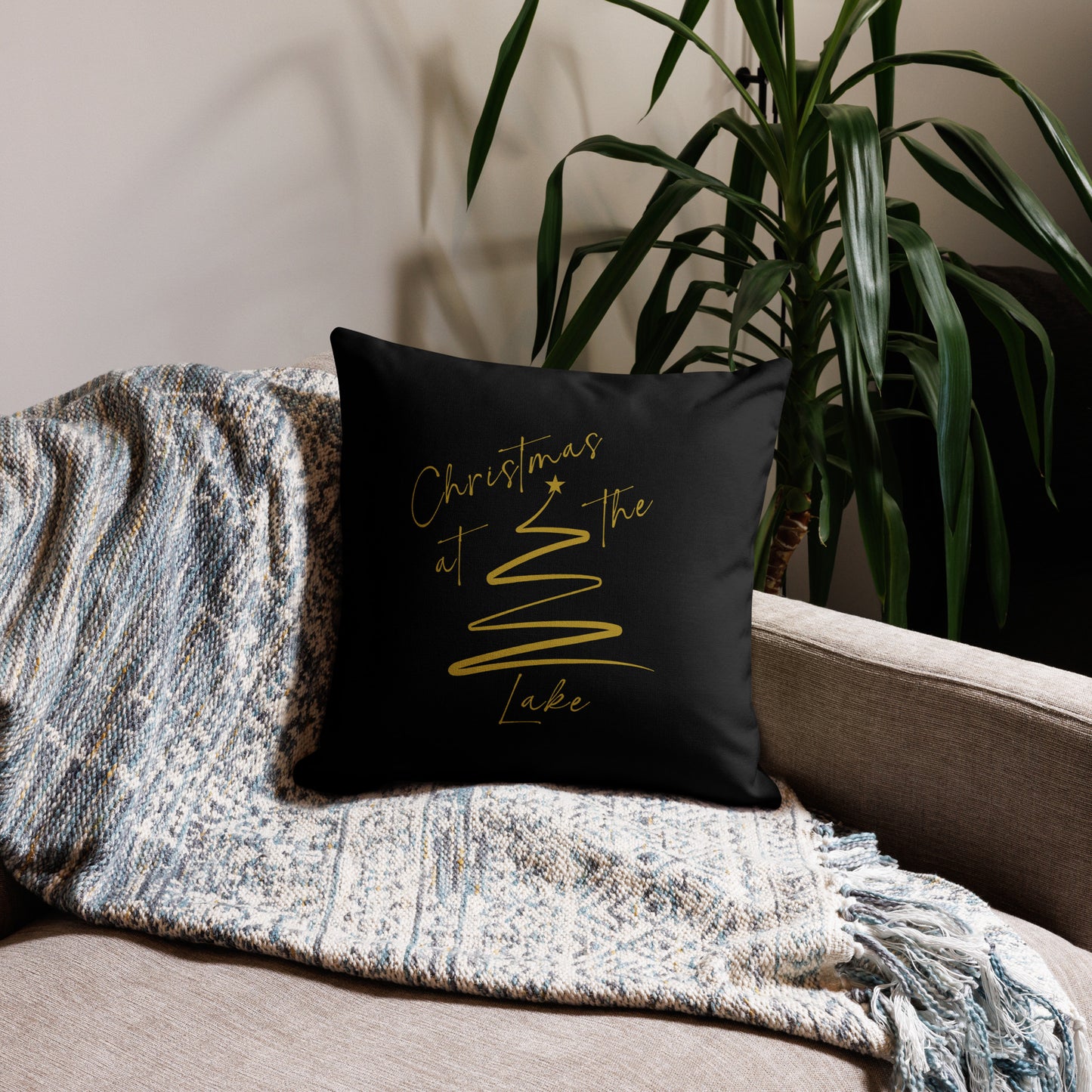 Christmas Pillow, Holiday Pillow, gold design on black pillow