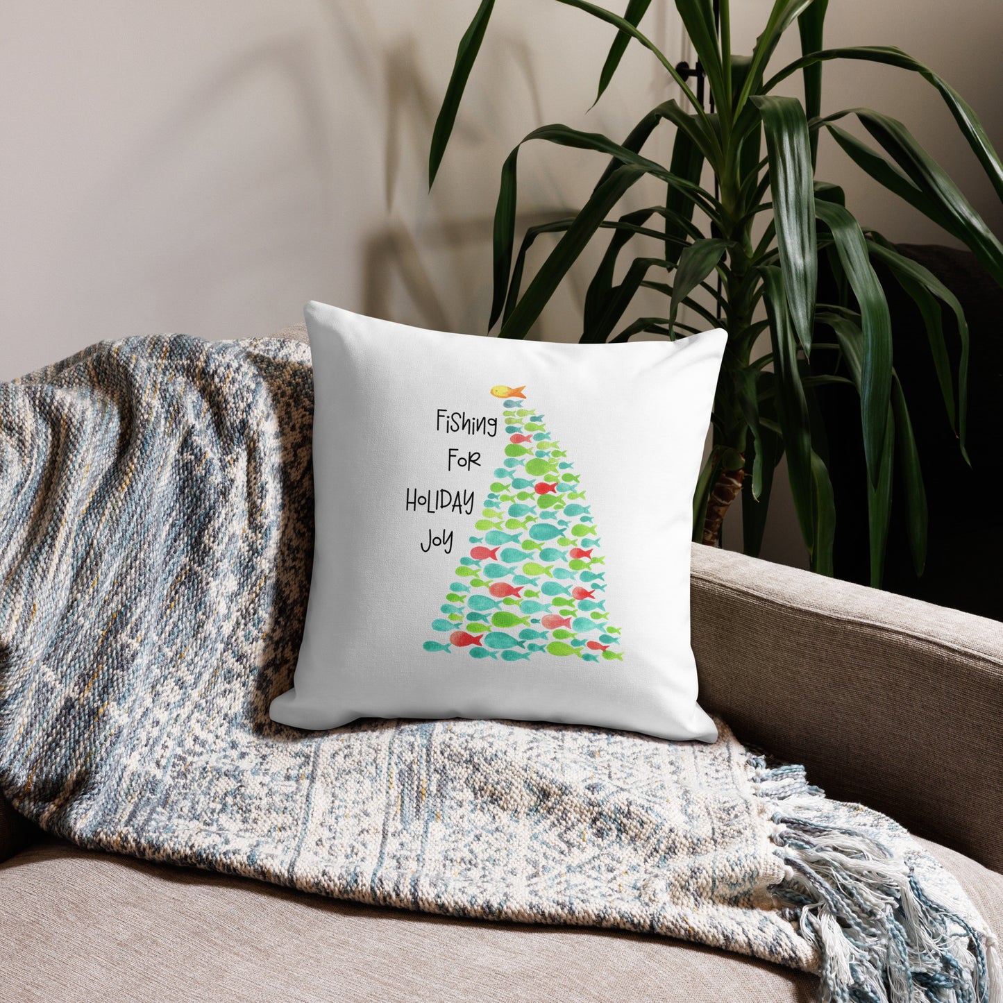 Holiday Pillow, Christmas Pillow, Fishing for Holiday Joy!