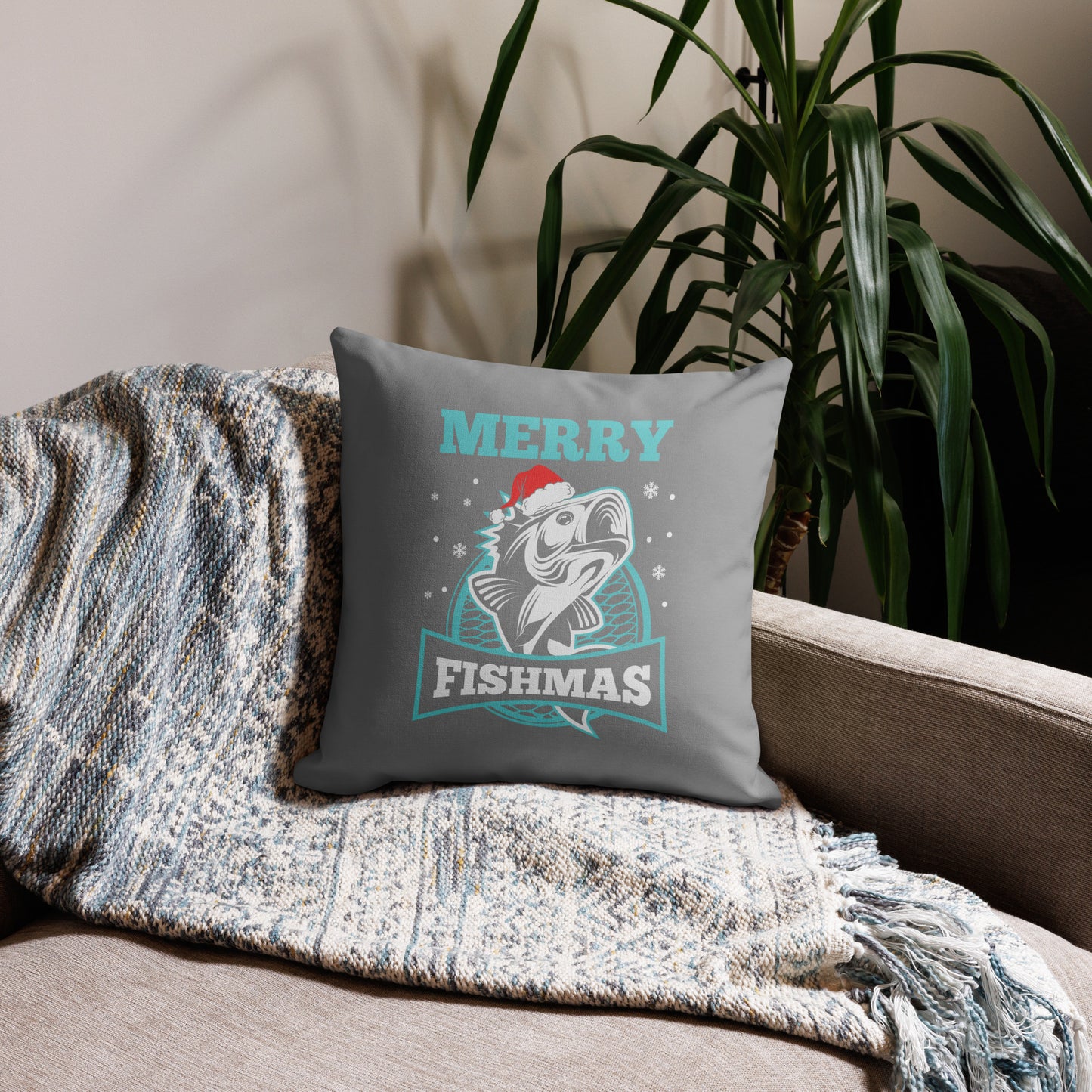 Holiday Pillow, Christmas Pillow, Merry Fishmas!