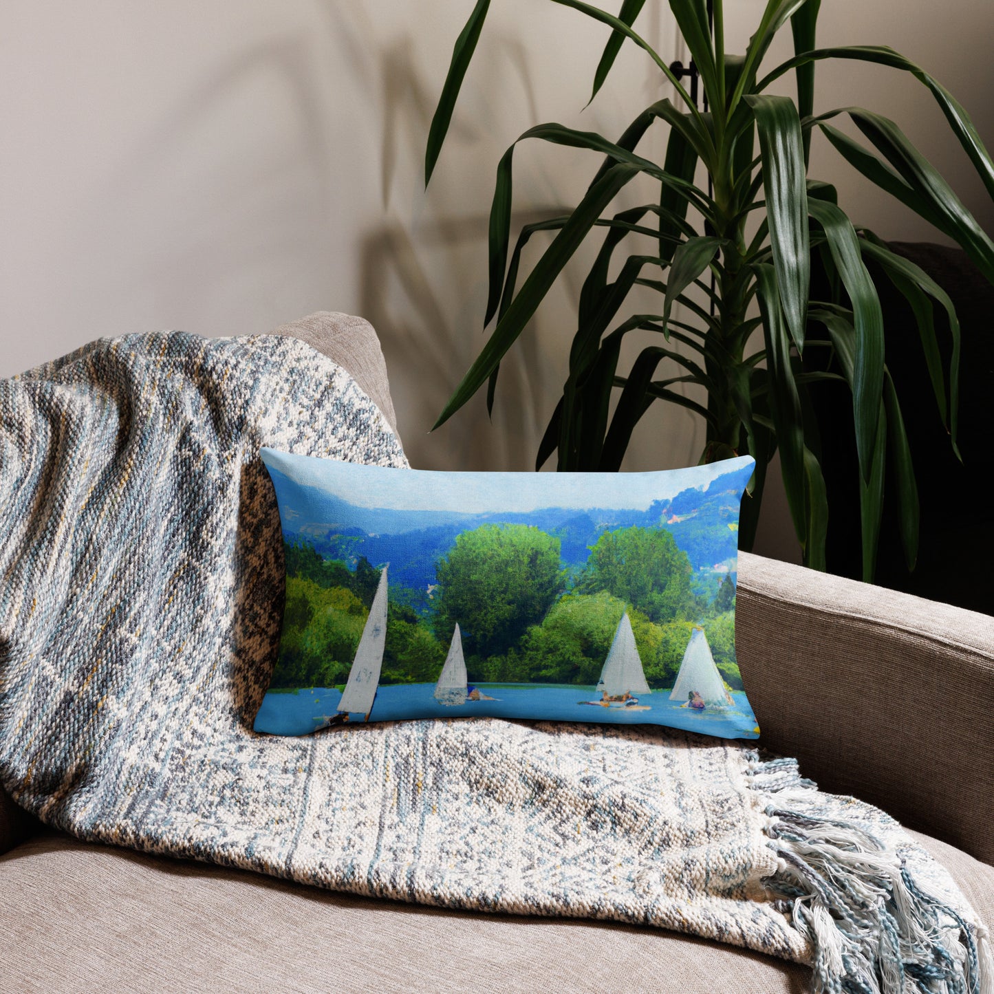 Sailboats on a Sunny Day Premium Pillow