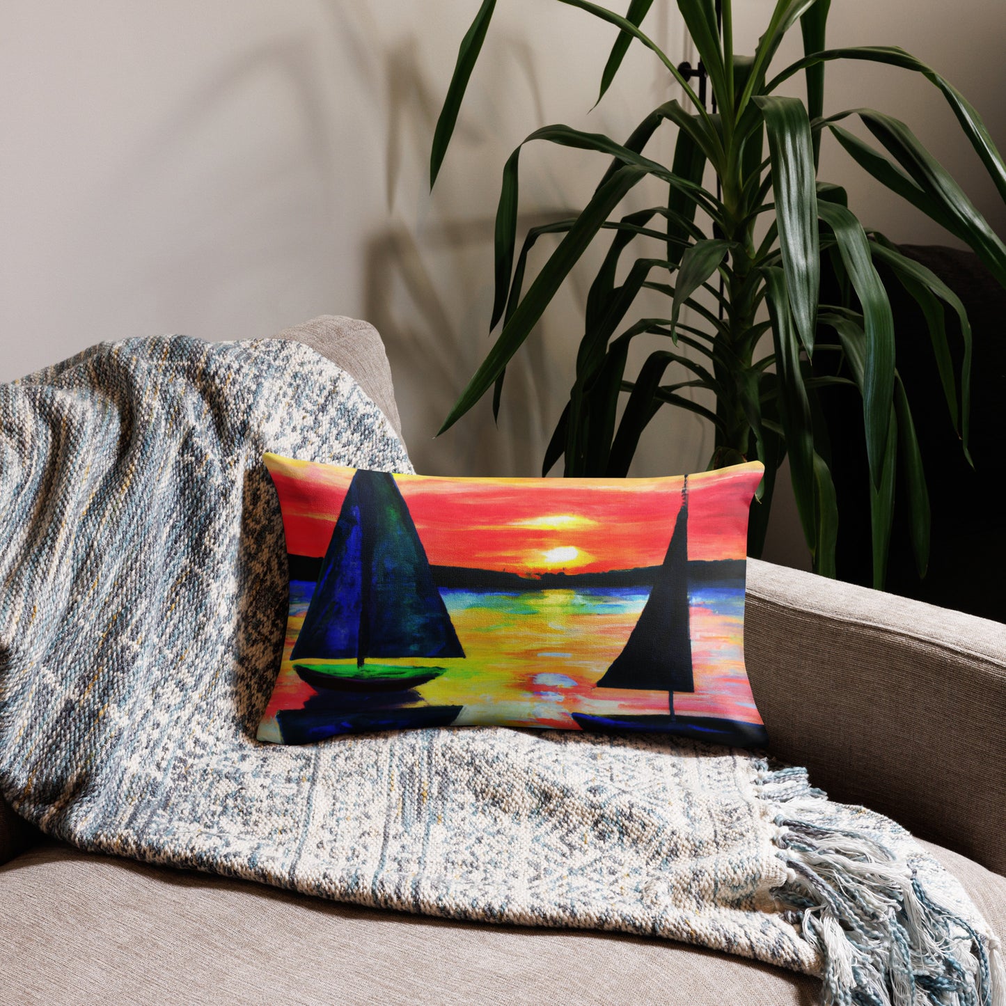 Sailboats at Sunset Premium Pillow