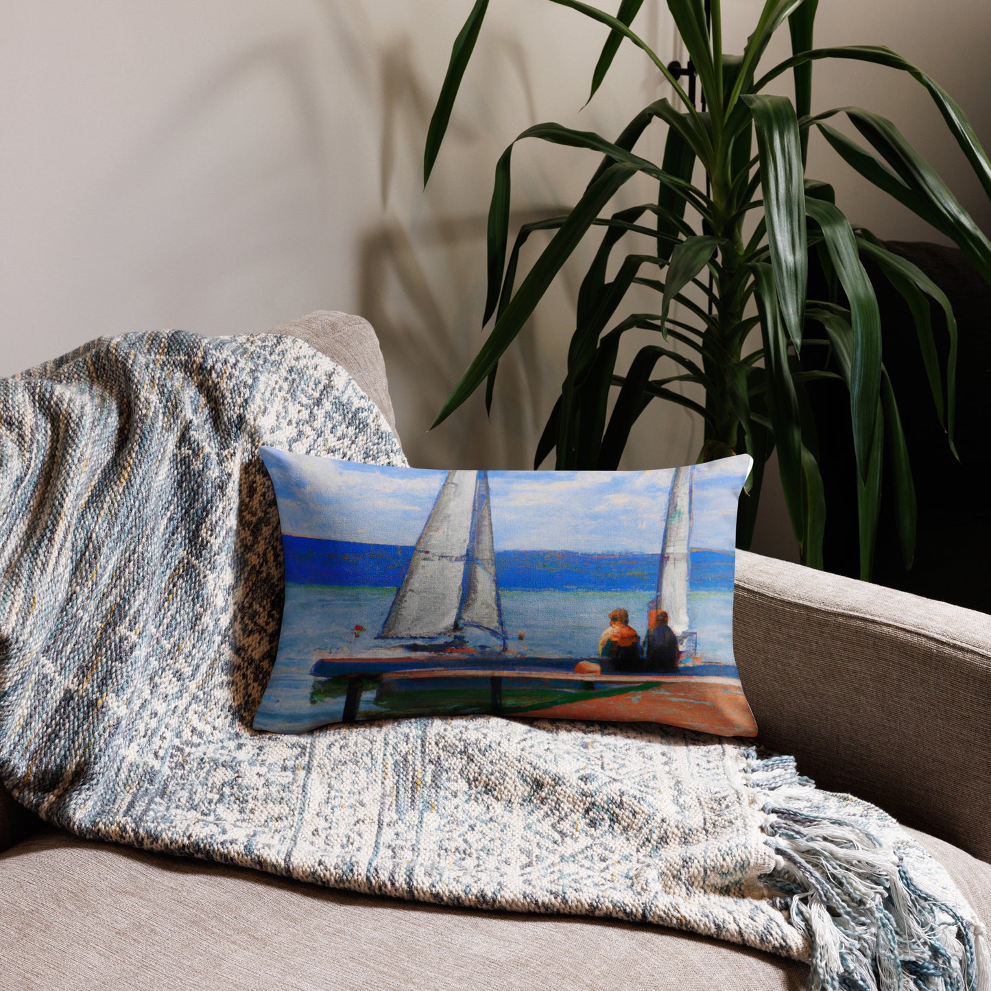 Watching Sailboats from a Dock Premium Pillow