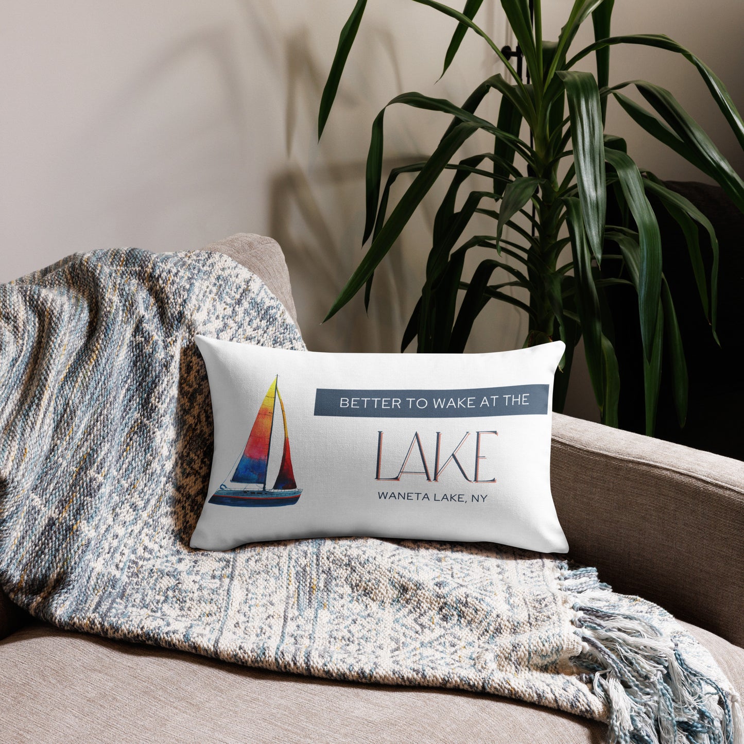 Better to Wake at Waneta Lake Sailboat Premium Pillow