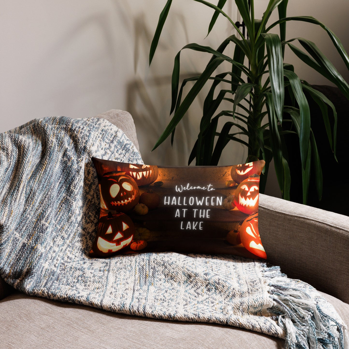 Welcome to Halloween at the Lake Stairway of Pumpkins Premium Pillow