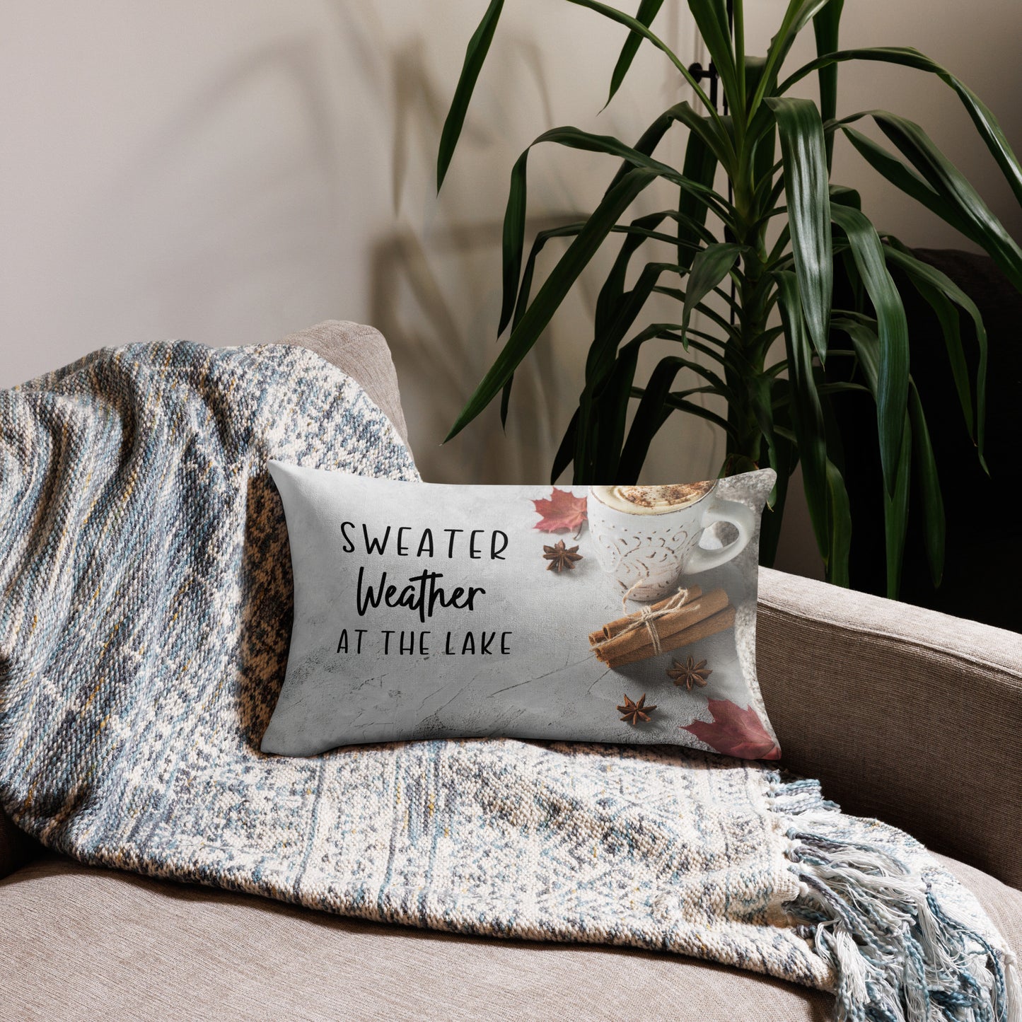 Sweater Weather at the Lake Premium Pillow with an autumn design