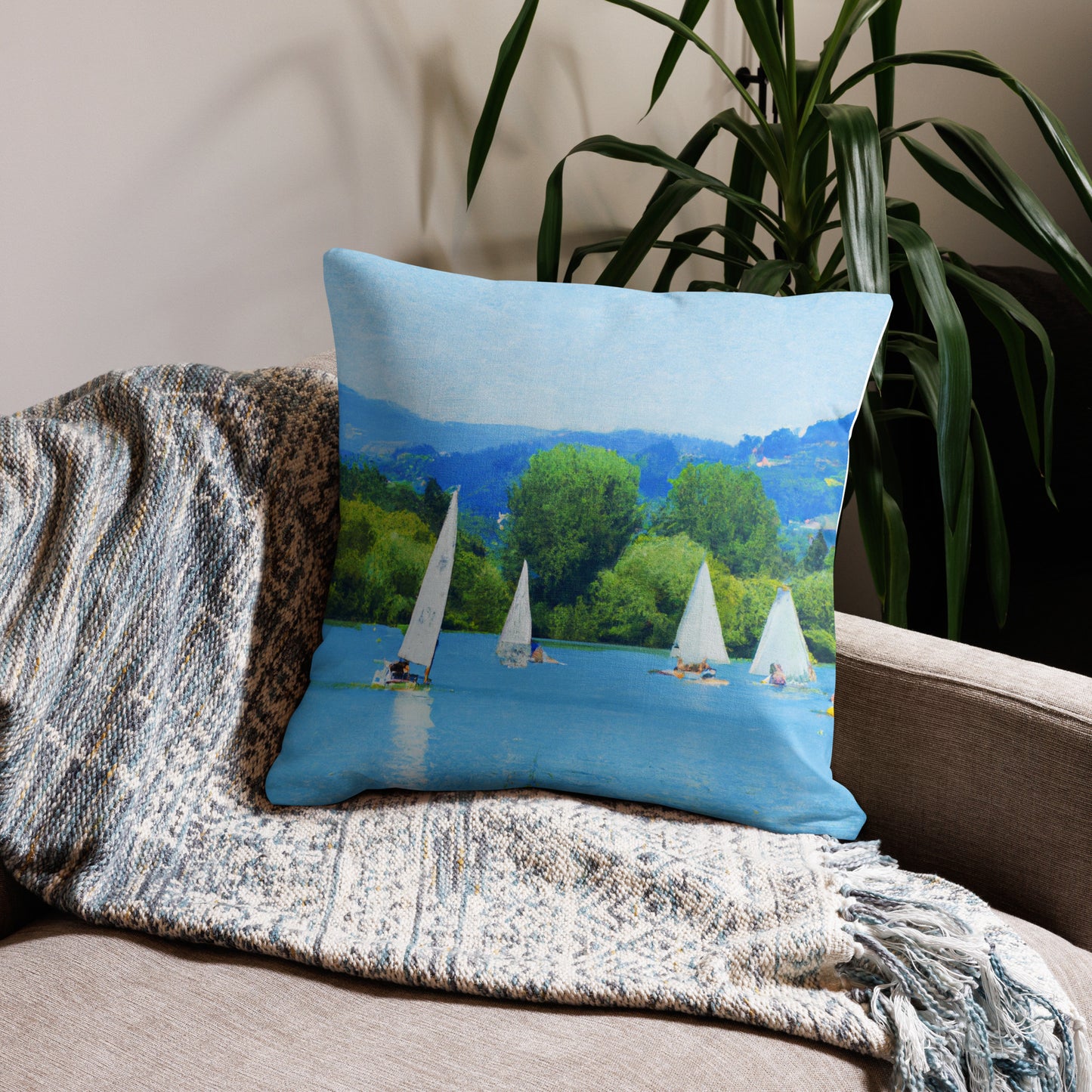 Sailboats on a Sunny Day Premium Pillow