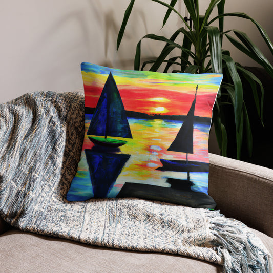 Sailboats at Sunset Premium Pillow