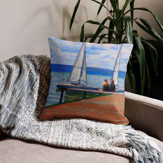 Watching Sailboats from a Dock Premium Pillow