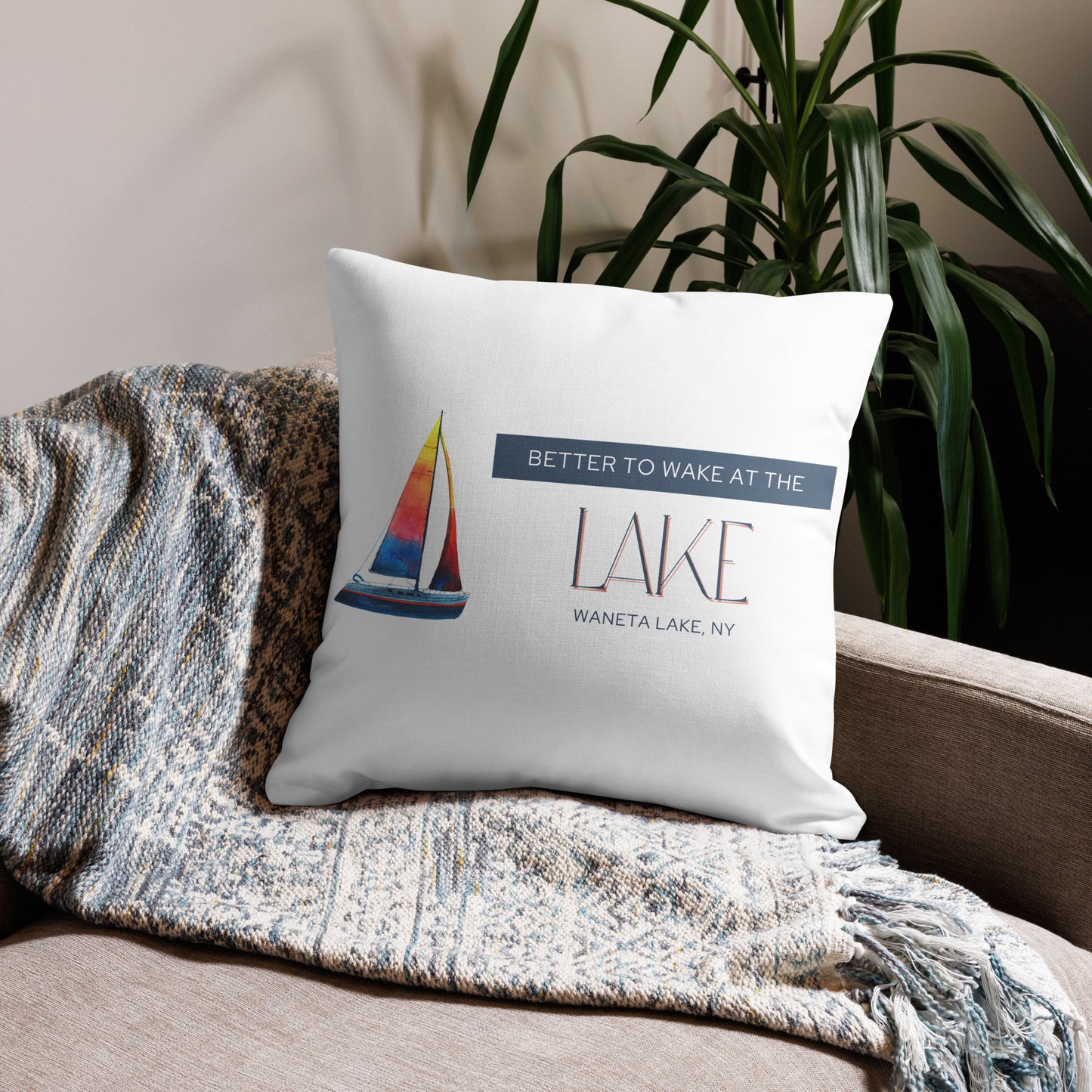 Better to Wake at Waneta Lake Sailboat Premium Pillow