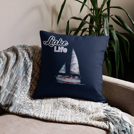 Lake Life Sailboat 3 Premium Pillow in navy