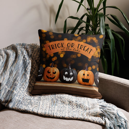 Pumpkins are Lining up for Trick or Treat at the Lake Premium Halloween Pillow