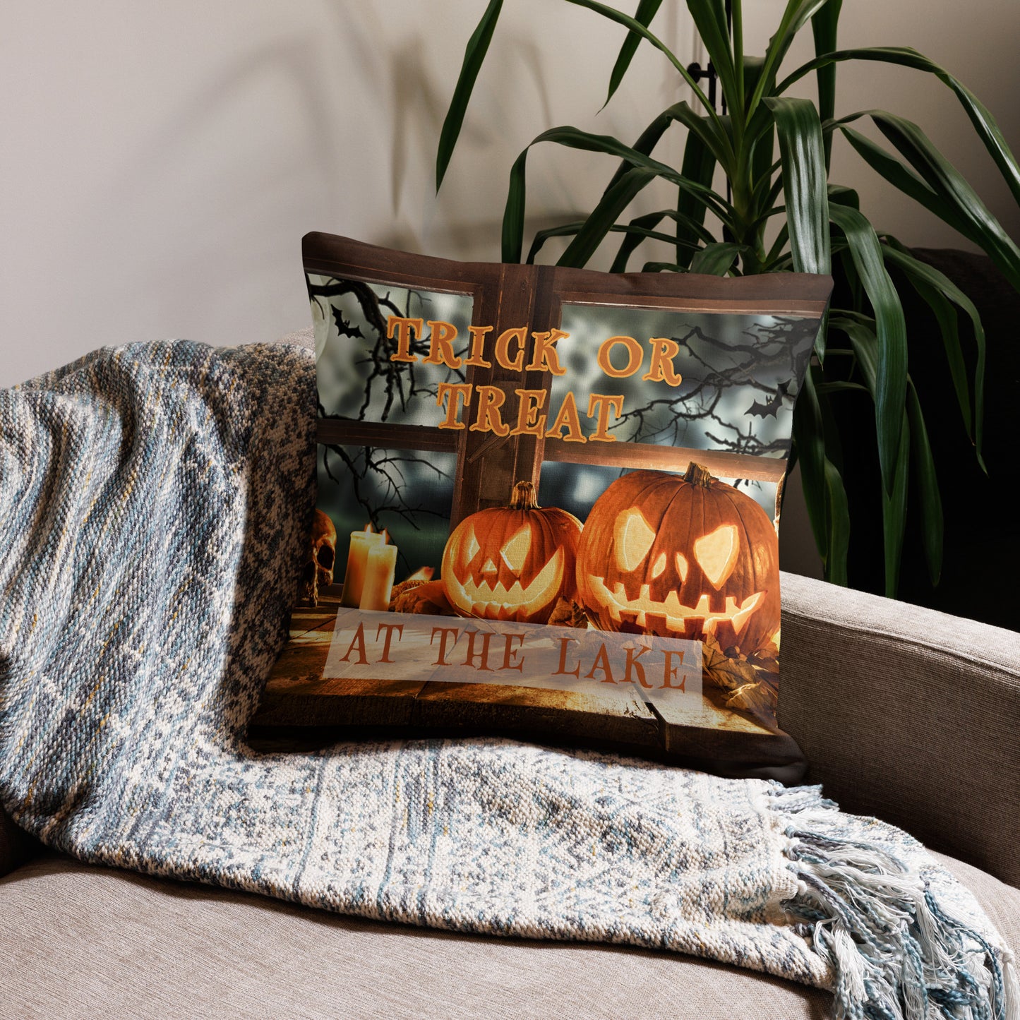 Trick or Treat at the Spooky Lake Premium Pillow for Halloween