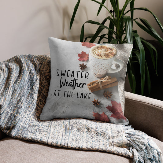 Sweater Weather at the Lake Premium Pillow with an autumn design