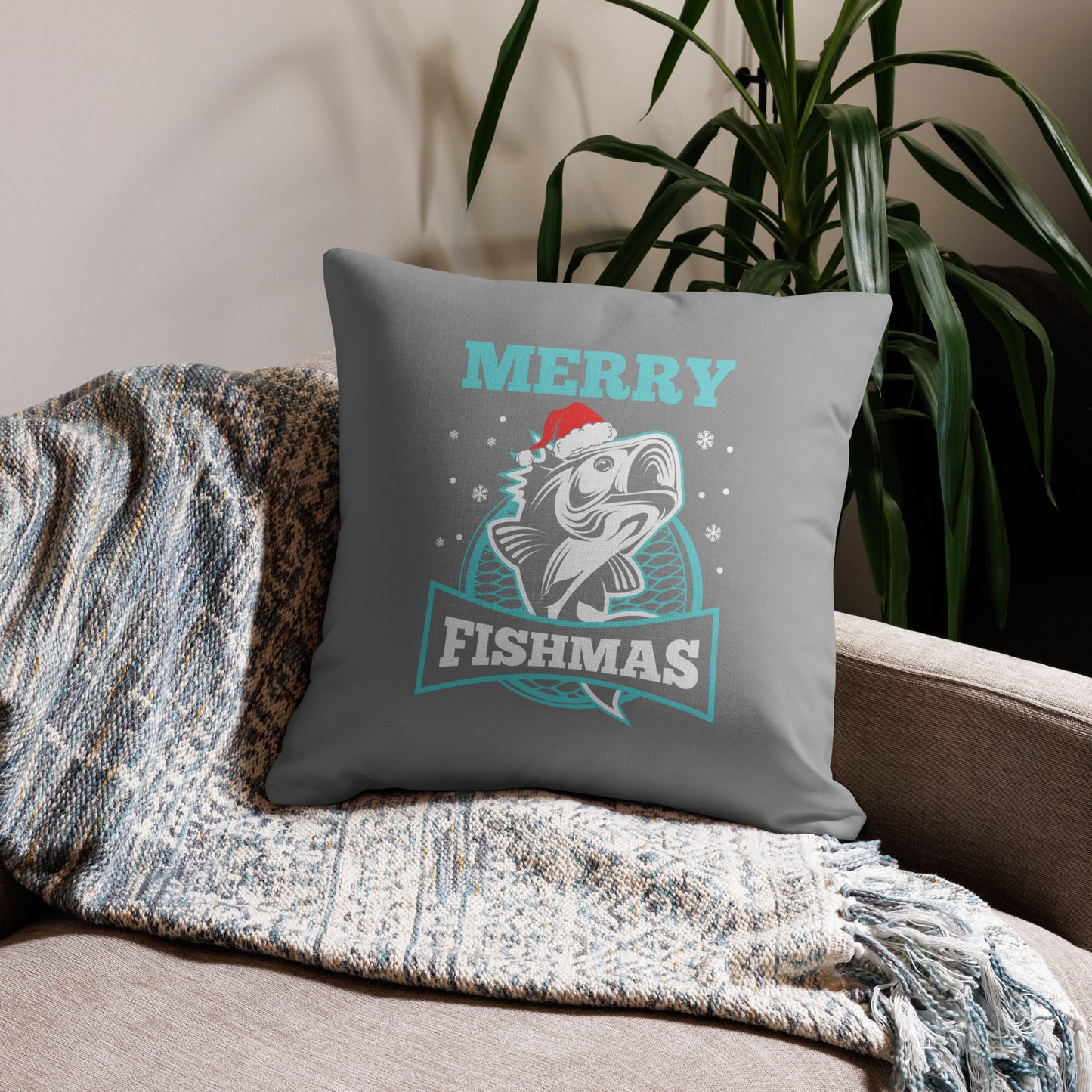 Holiday Pillow, Christmas Pillow, Merry Fishmas!