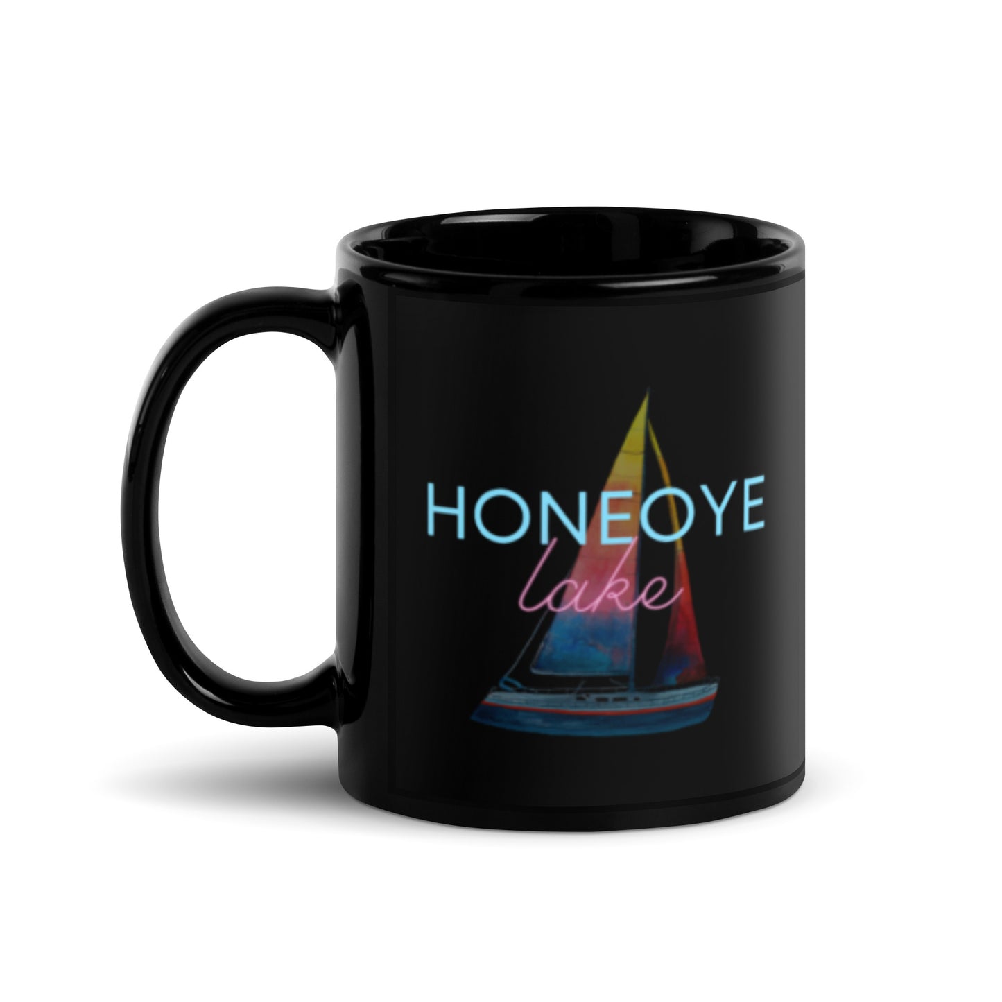 Black Glossy Mug - Honeoye Lake Sailboat 2