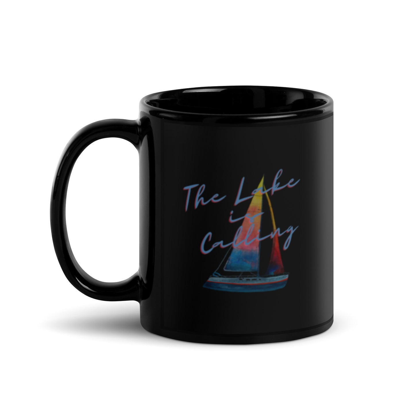 Black Glossy Mug - The Lake is Calling Sailboat 2