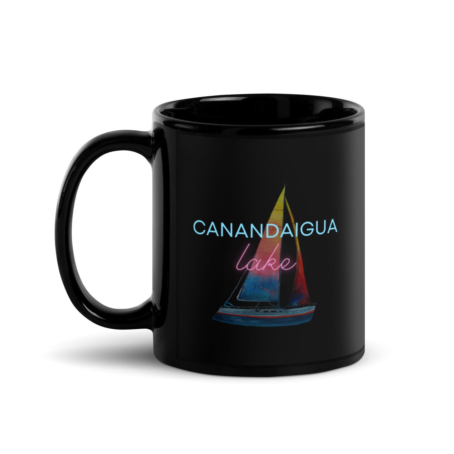 Black Glossy Mug - Canandaigua Lake Sailboat 2