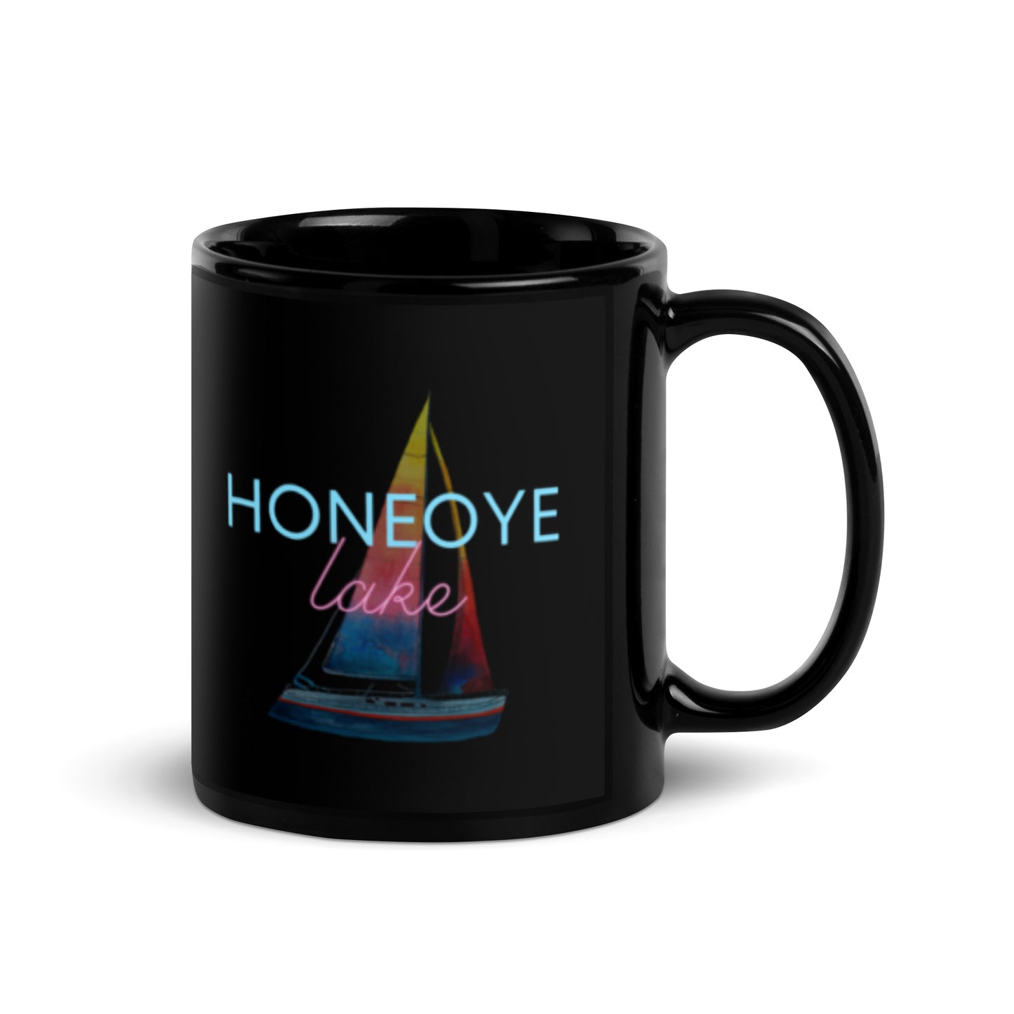 Black Glossy Mug - Honeoye Lake Sailboat 2