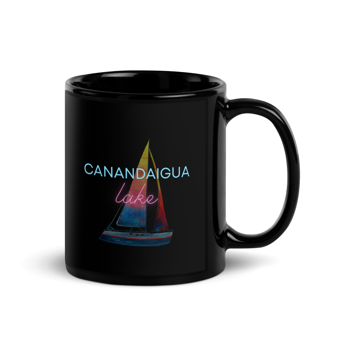 Black Glossy Mug - Canandaigua Lake Sailboat 2